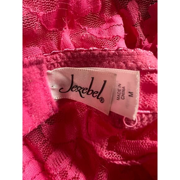 Jezebel Hot Pink Pushup Lace Bustier With Keyhole And Laceup Details Size M - Picture 3 of 7